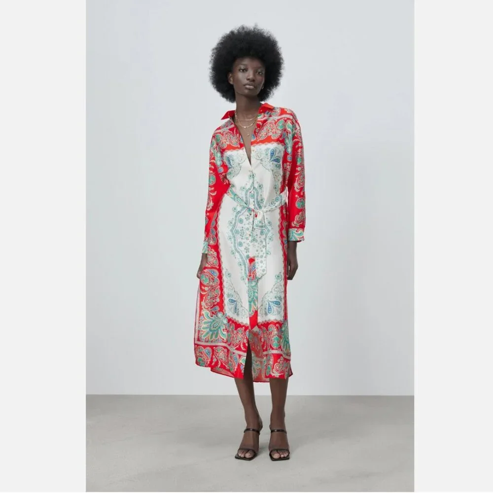 Zara Multicolor Printed Button Up Maxi Midi Shirt Dress - Picture 2 of 16